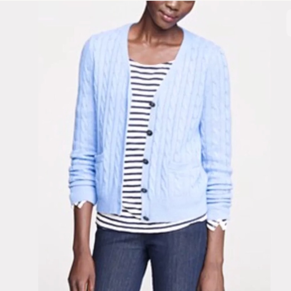 J.CREW Cambridge Cable Knit Sweater Blue cardigan Soft Knit Wool Angora VNeck
